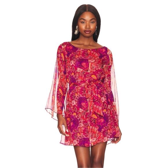 MISA Twiggy Abstract Butterfly Print Long Sleeve Mini Dress Size Small - Picture 1 of 11